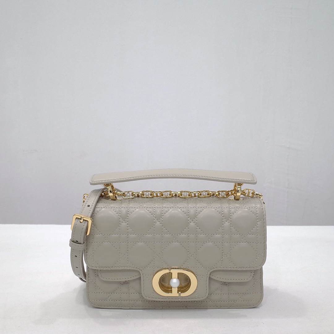 Small Dior Jolie Top Handle Bag Warm Taupe Cannage Calfskin